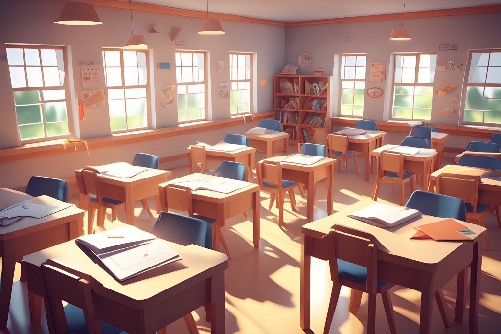 A warm colored classroom with natural light and ventilation is best for young learners