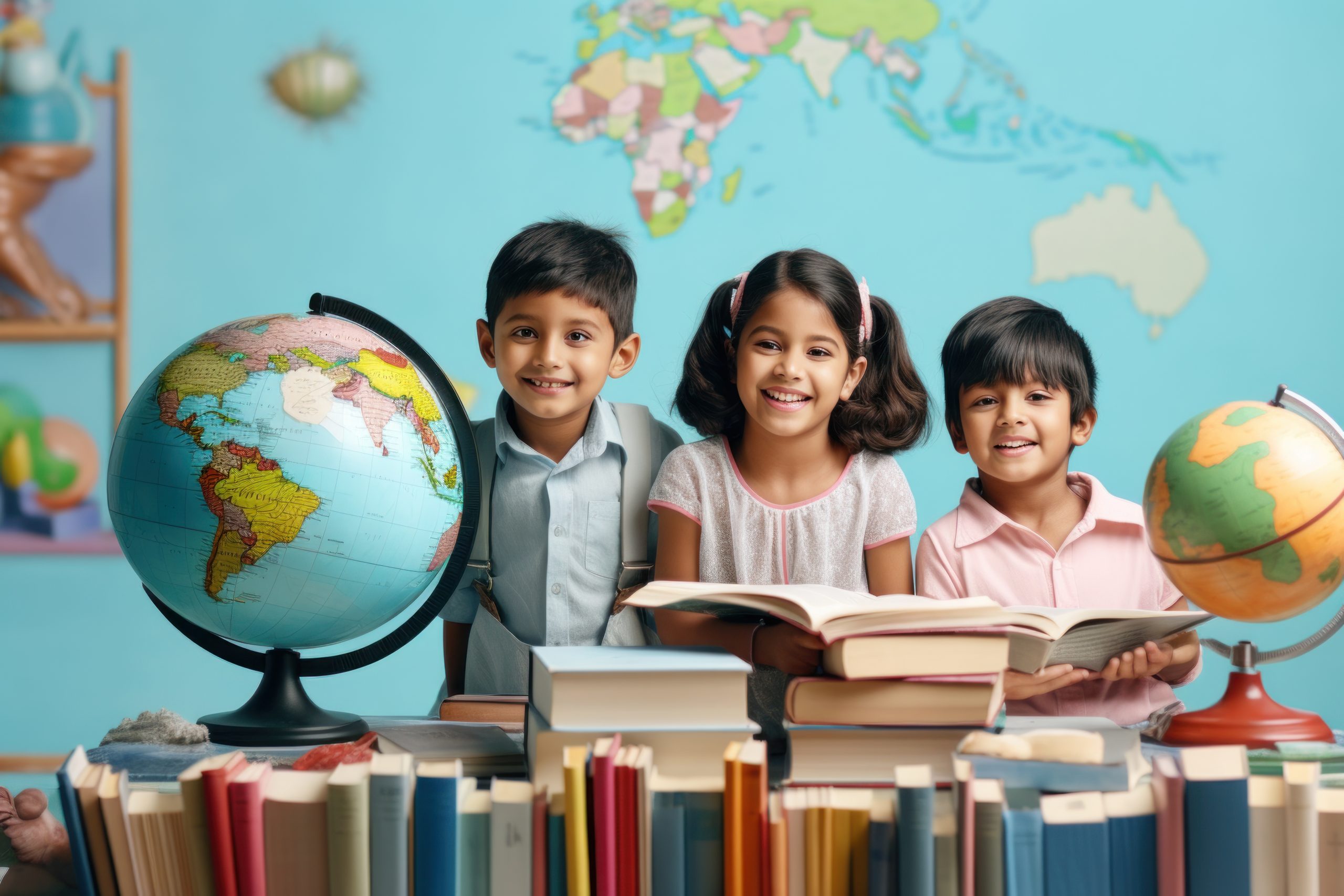 Young children in geography classroom