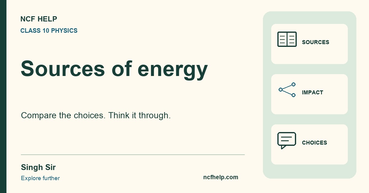 Sources of energy: a Singh Sir Class 10 Physics learning chapter with short topics, practice and explanations.