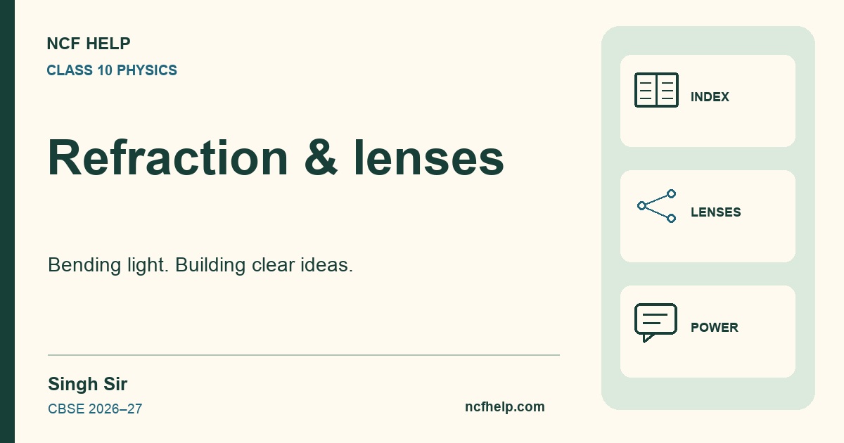 Refraction & lenses: a Singh Sir Class 10 Physics learning chapter with short topics, practice and explanations.